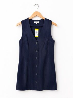 Steve Madden Navy Pinstripe Mini Dress NWT Sleeveless Career Chic Medium